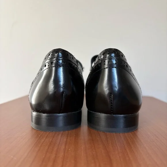 J.Crew Wing Tip Mary Jane Ballet Flats Black Spazzolato Leather 8.5 Runs small - Picture 2 of 8